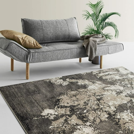 HR HANDCRAFT RUGS HR Marble Rugs Multi Color Abstract Livingroom & Dining Room Chick Area Rug Non-Shedding Mud - 8' x 10'