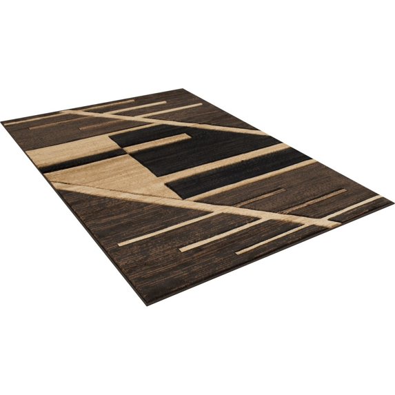 HR HANDCRAFT RUGS HR Monochromatic/Linear Design Contemporary Hand Carved Area Rug Chocolate - 5' x 7'