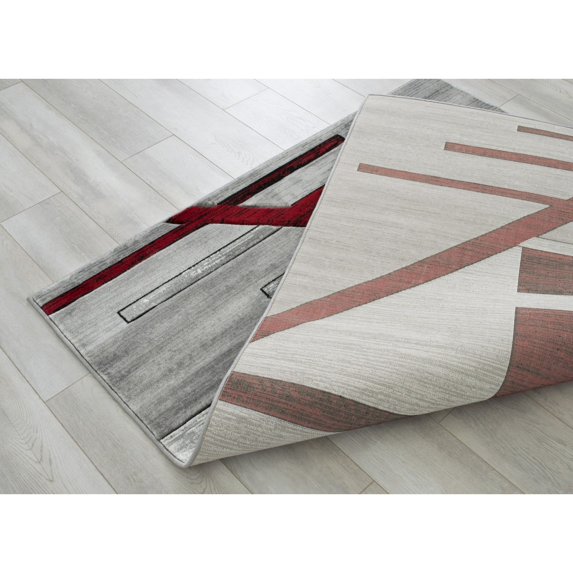 HR HANDCRAFT RUGS HR Monochromatic/Linear Design Contemporary Hand Carved Area Rug Red - 5' x 7'