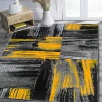 HR HANDCRAFT RUGS HR Orangish Yellow, Grey, Silver, Black, Abstract Contemporary Design Brush Pattern Rug 8' x 10'