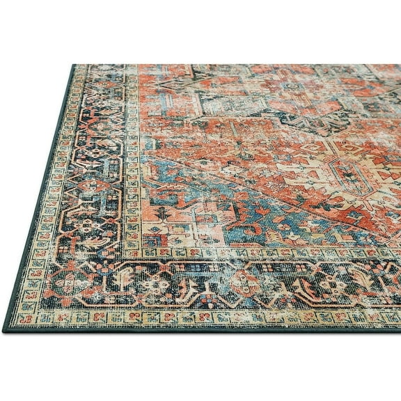 HR HANDCRAFT RUGS HR Print Bohemian Area Rug - Non-Slip Rubber Backing, Traditional Pattern, Flat Texture, Polyester 5' x 7'