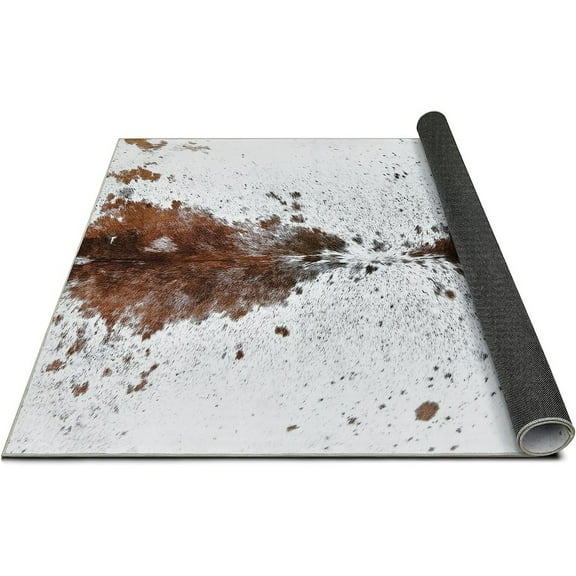 HR HANDCRAFT RUGS HR Print Rug Non-Slip Faux Cowhide Beige Brown Ivory and White Print Area Rug for Cabin and Lodge 5' x 7'