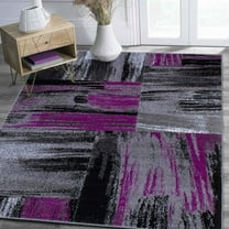 HR HANDCRAFT RUGS HR Purple Grey, Silver, Black, Abstract Contemporary Design Brush Pattern Rug 5' x 7'