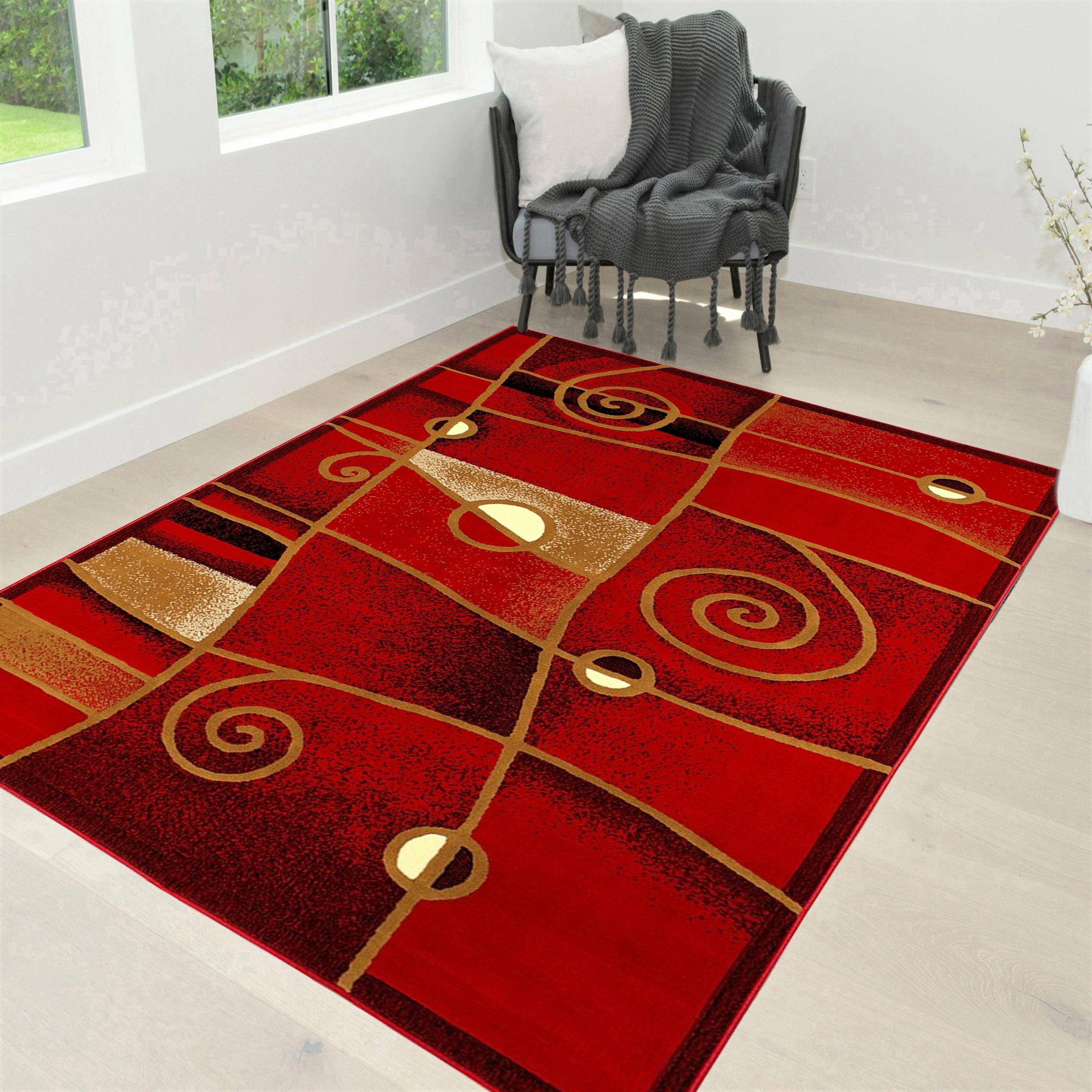 HR HANDCRAFT RUGS HR Red, Black, Mocha and Multi Modern Contemporary ...