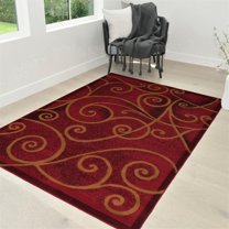 HR HANDCRAFT RUGS HR Red, Mocha and Multi Modern Contemporary Area Rugs-Abstract with Wavy Swirls -Shed Free 2' x 7'