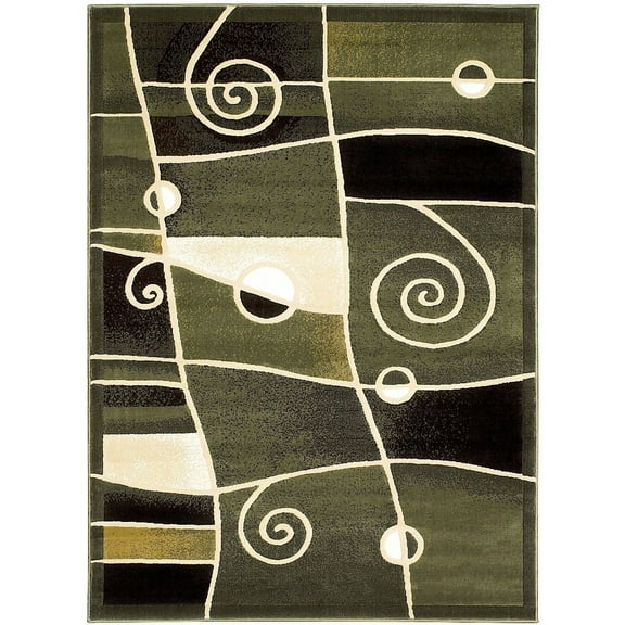 HR HANDCRAFT RUGS HR Sage Green, Mocha, Beige and Multi Modern Contemporary Area Rugs-Abstract with Wavy Swirls -Shed Free 8' x 10'