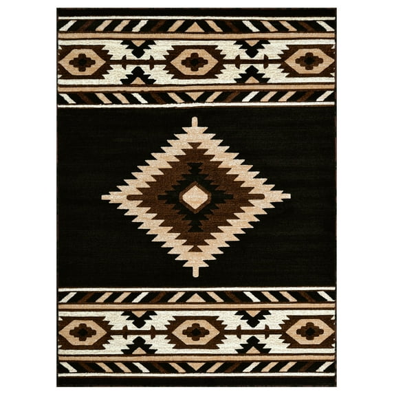 HR HANDCRAFT RUGS HR Southwestern Rugs for Cabin Tribal Medallion Carpet for Livingroom Black - 7'8" X 10'