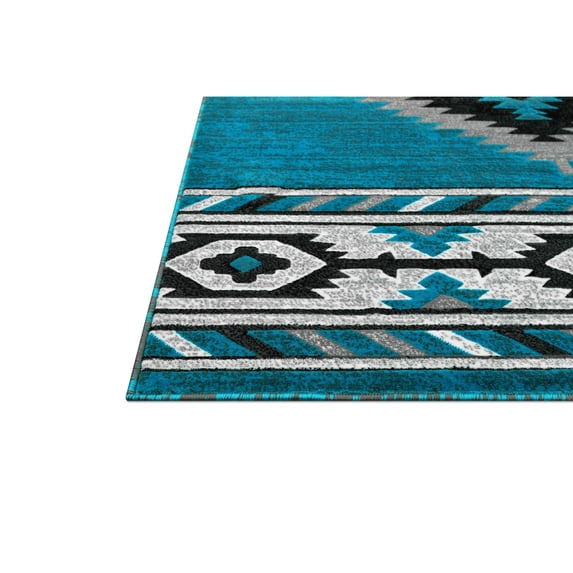 HR HANDCRAFT RUGS HR Southwestern Rugs for Cabin Tribal Medallion Carpet for Livingroom Blue Lighting - 5' X 7'