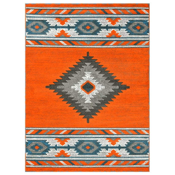 HR HANDCRAFT RUGS HR Southwestern Rugs for Cabin Tribal Medallion Carpet for Livingroom Electric Orange - 7'8" X 10'