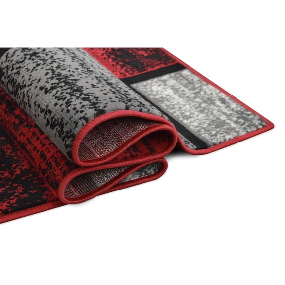 HR HANDCRAFT RUGS HR Square Pattern Area Rug Geometric Pattern Modern Red - 5'2" x 7'1"