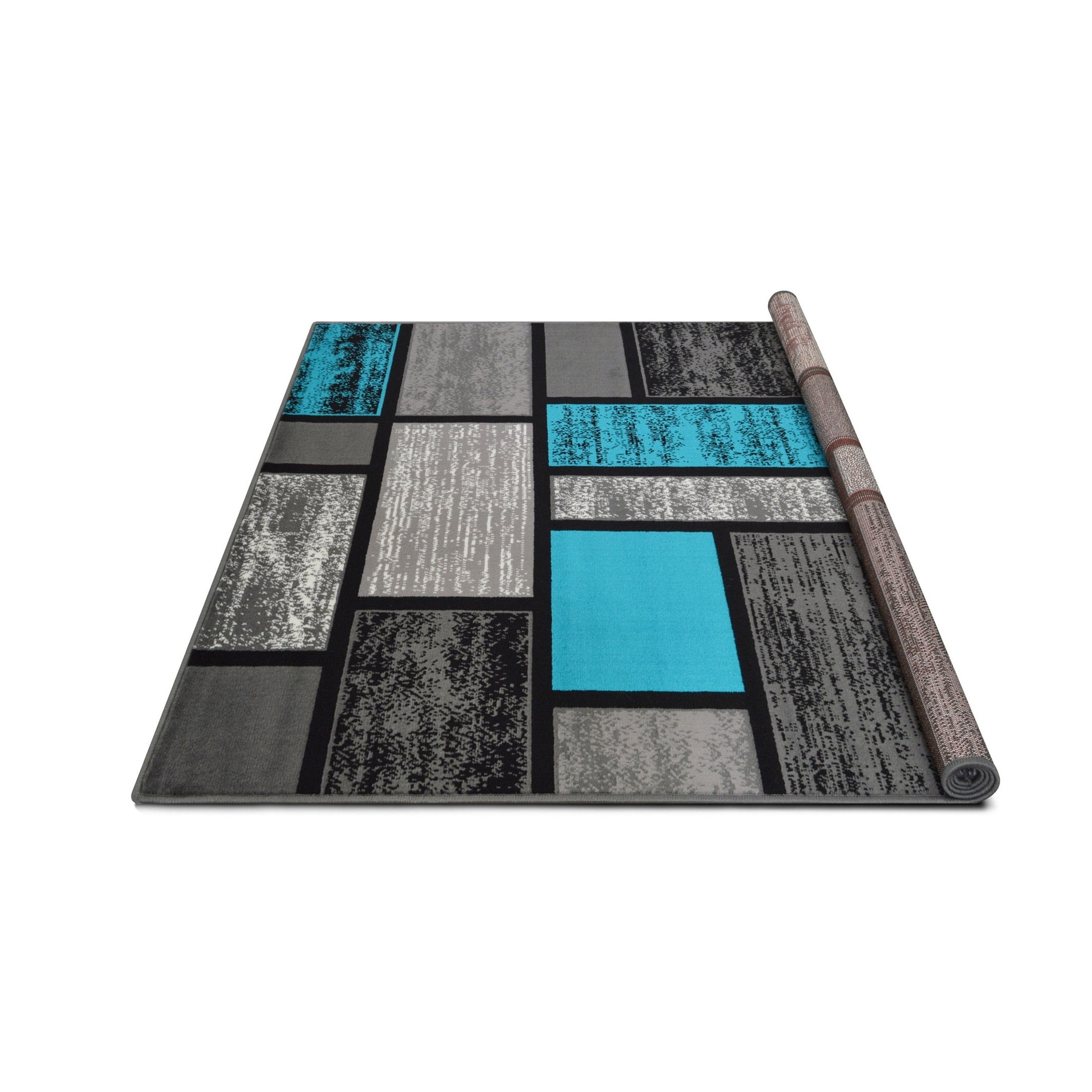 Geometric Square Pattern Area Rug Handcraft Rugs Geometric Modern Turquoise Area Rug, 5'2