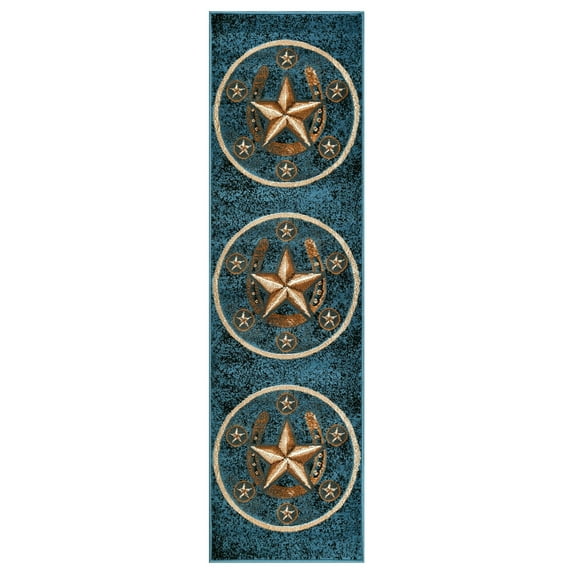 HR HANDCRAFT RUGS HR Texas Star, Cowboy Area Rug Texas Western Star Rustic Blue - 2' X 7' Runner