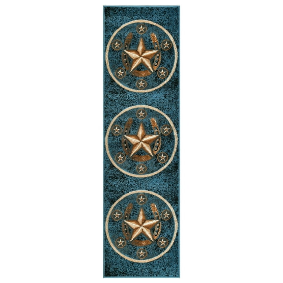 HR HANDCRAFT RUGS HR Texas Star, Cowboy Area Rug Texas Western Star Rustic Blue - 2' X 7' Runner
