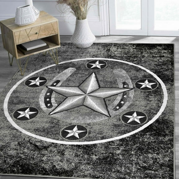HR HANDCRAFT RUGS HR Texas Star, Cowboy Area Rug Texas Western Star Rustic Grey - 2' X 7' Runner