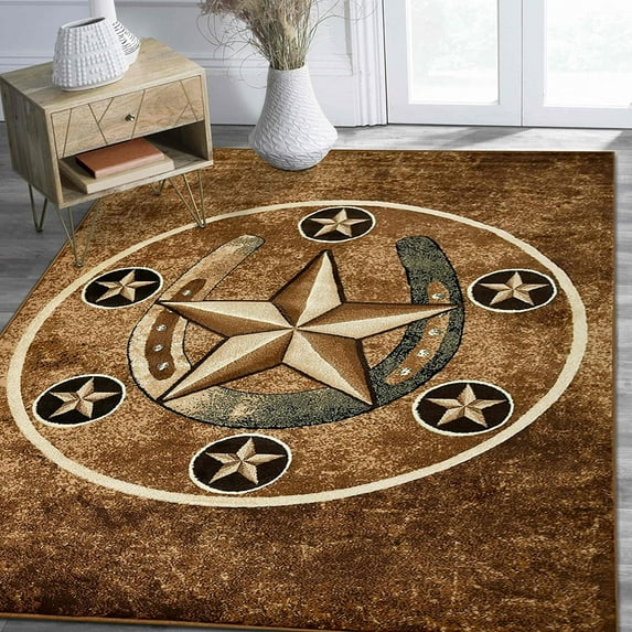 HR HANDCRAFT RUGS HR Texas Star, Cowboy Area Rug Texas Western Star Rustic Turquoise - 5' X 7'