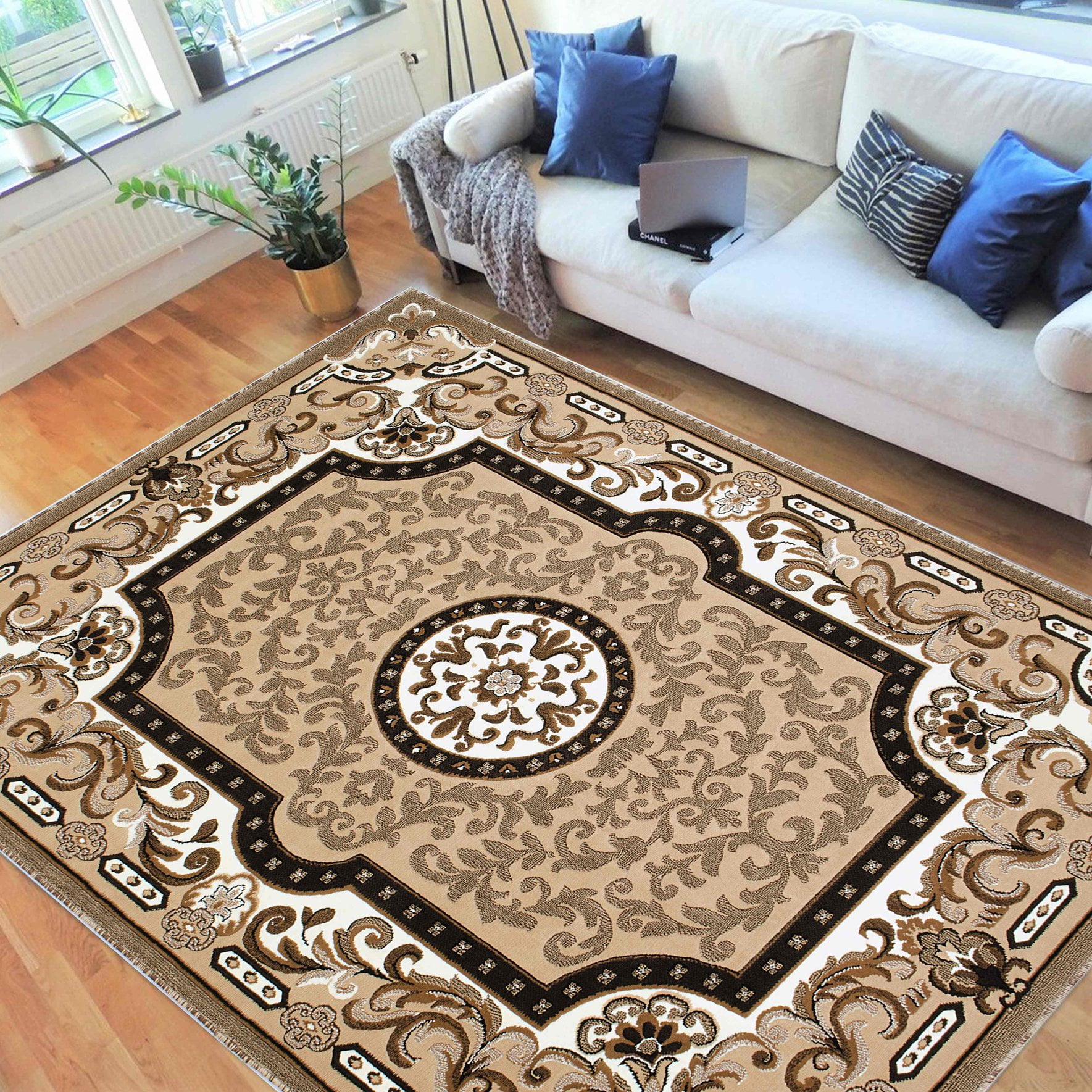 HR HANDCRAFT RUGS, Livingroom Rugs Bohemian Rugs, Shed Free Stain Resistant Easy Clean, Berber Brown and Multi, 5' x 7'