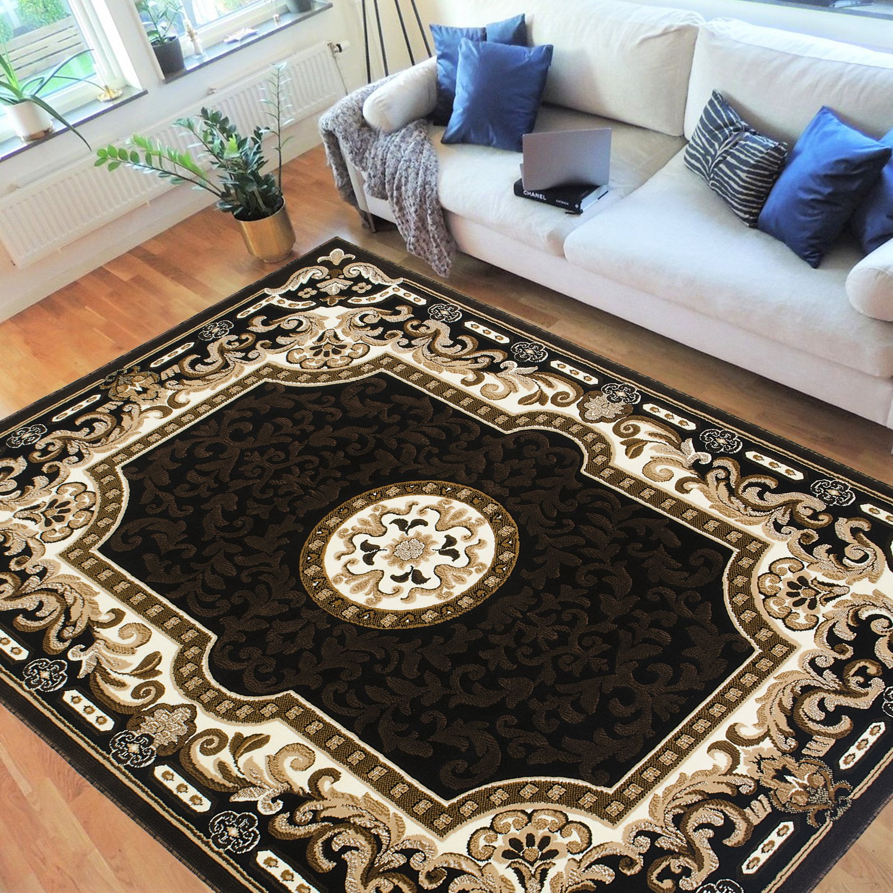 HR HANDCRAFT RUGS, Livingroom Rugs Bohemian Rugs, Shed Free Stain Resistant Easy Clean, Black, Berber and Multi, 5' x 7'