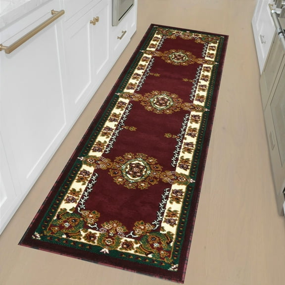 HR HANDCRAFT RUGS, Livingroom Rugs Bohemian Rugs, Shed Free Stain Resistant Easy Clean, Burgundy and Multi, 2' x 7' Runner Rug