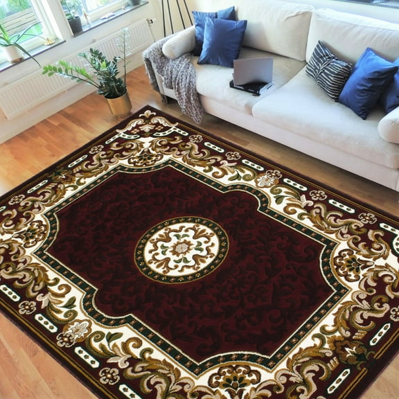 HR HANDCRAFT RUGS, Livingroom Rugs Bohemian Rugs, Shed Free Stain Resistant Easy Clean, Burgundy and Multi, 7' 8" x 10'