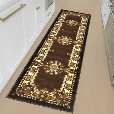 HR HANDCRAFT RUGS, Livingroom Rugs Bohemian Rugs, Shed Free Stain Resistant Easy Clean, Chocolate and Multi, 2' x 7' Runner Rug