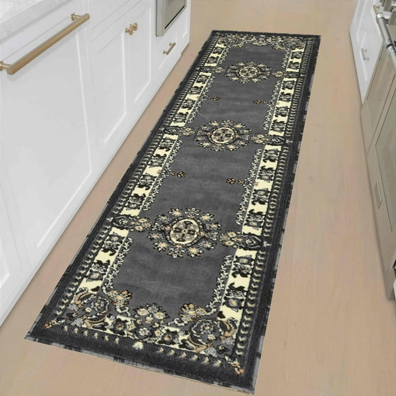 HR HANDCRAFT RUGS, Livingroom Rugs Bohemian Rugs, Shed Free Stain Resistant Easy Clean, Gray Beige and Multi, 2' x 7' Runner Rug