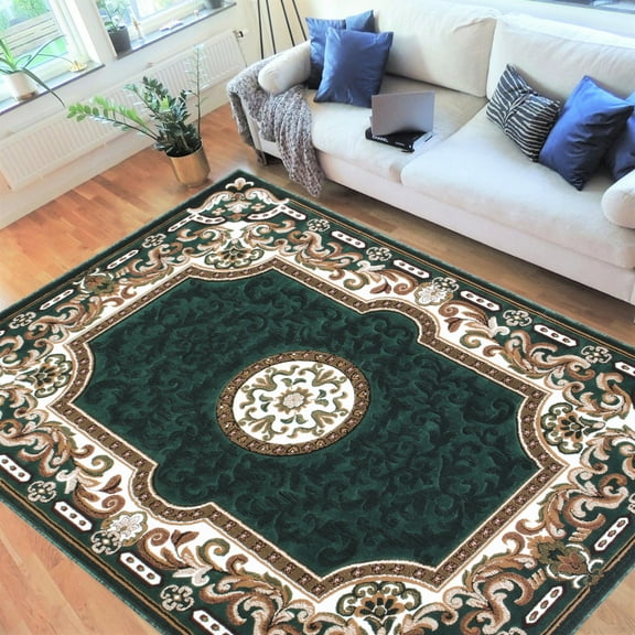 HR HANDCRAFT RUGS, Livingroom Rugs Bohemian Rugs, Shed Free Stain Resistant Easy Clean, Hunter Green and Multi, 7' 8" x 10'