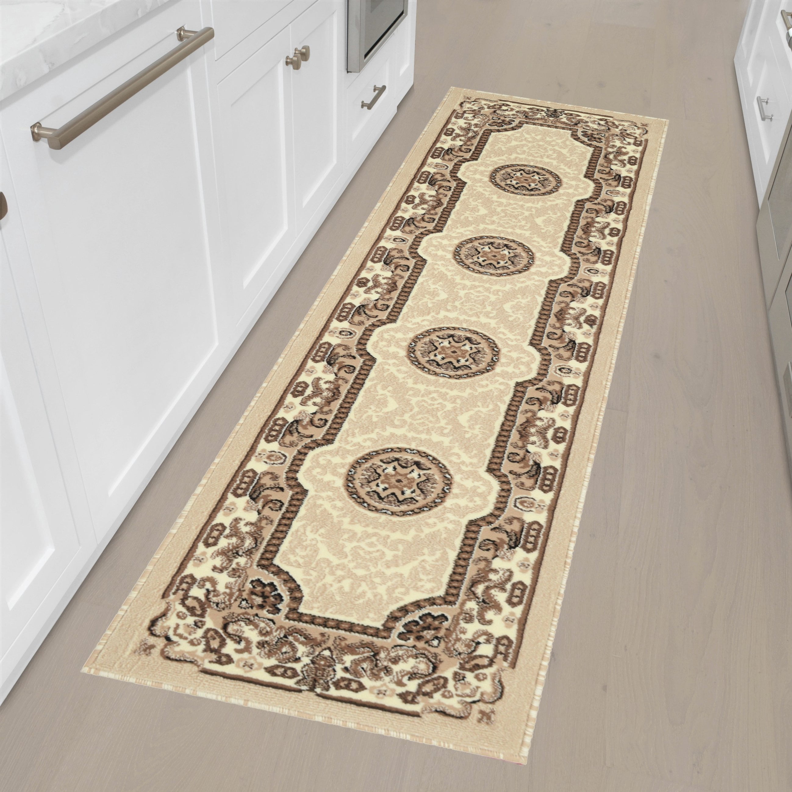 HR HANDCRAFT RUGS, Livingroom Rugs Bohemian Rugs, Shed Free Stain Resistant Easy Clean, Ivory and Multi, 2' x 7' Runner Rug