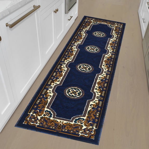 HR HANDCRAFT RUGS, Livingroom Rugs Bohemian Rugs, Shed Free Stain Resistant Easy Clean, Navy Blue and Multi, 2' x 7' Runner Rug