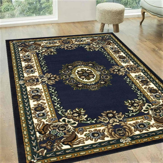 HR HANDCRAFT RUGS, Livingroom Rugs Bohemian Rugs, Shed Free Stain Resistant Easy Clean, Navy Blue and Multi, 7' 8" x 10'