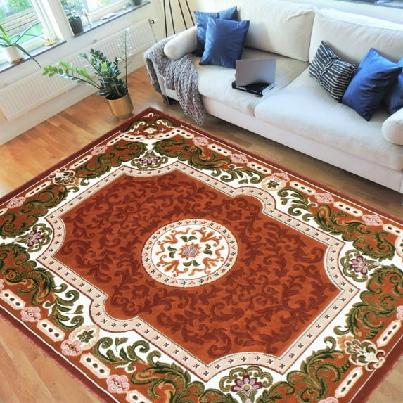HR HANDCRAFT RUGS, Livingroom Rugs Bohemian Rugs, Shed Free Stain Resistant Easy Clean, Rust and Multi, 5' x 7'