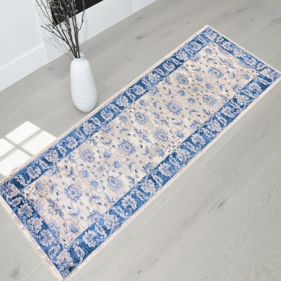 HR HANDCRAFT RUGS Modern Bohemian Soft Touch Rug 2x7 1'97" x 6'96" Runner Area Rugs, Blue Silver and Gray