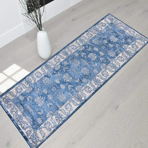 HR HANDCRAFT RUGS Modern Bohemian Soft Touch Rug  2x7 1'97" x 6'96" Runner Area Rugs, Blue Silver and Gray