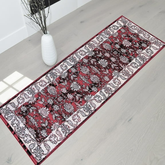 HR HANDCRAFT RUGS Modern Bohemian Soft Touch Rug 2x7 1'97" x 6'96" Runner Area Rugs, red Silver and Gray