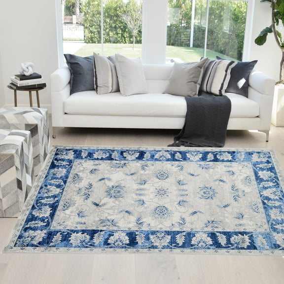 HR HANDCRAFT RUGS Modern Bohemian Soft Touch Rug  5x7 Area Rugs, Blue Silver and Gray