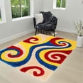 thumbnail image 1 of HR HANDCRAFT RUGS, Multi shag Rug 8x10 for Living Room Decor 2021 Rug Trends Bright Modern Swirls Pattern, 3-D Hand Curved Shaggy Blue/red/Yellow/Cream, 1 of 7