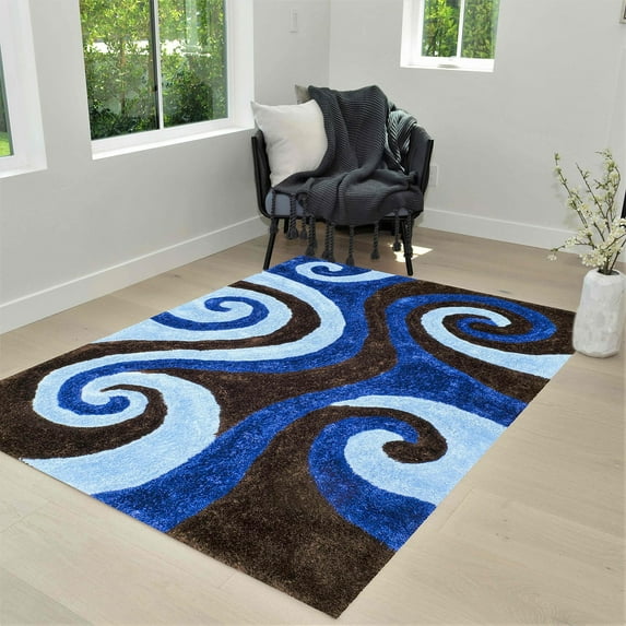 HR HANDCRAFT RUGS, Pink shag Rug 8x10 for Living Room Decor 2021 Rug Trends Bright Modern Swirls Pattern, 3-D Hand Curved Shaggy Pink/Rose/hot Pink