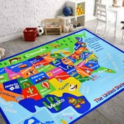 HR HANDCRAFT RUGS USA Map Rug Kids/Boys/Girls/Children/Toddler Educational Play mat for School Non-Slip 7'7" x7'7"