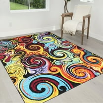 HR HANDCRAFT RUGS Vibrant Turquoise Lilac Orange Red Black Distressed Rug with Allover Swirls Thunder Pattern High-Quality Multi-Colored 7' 8" x 10'
