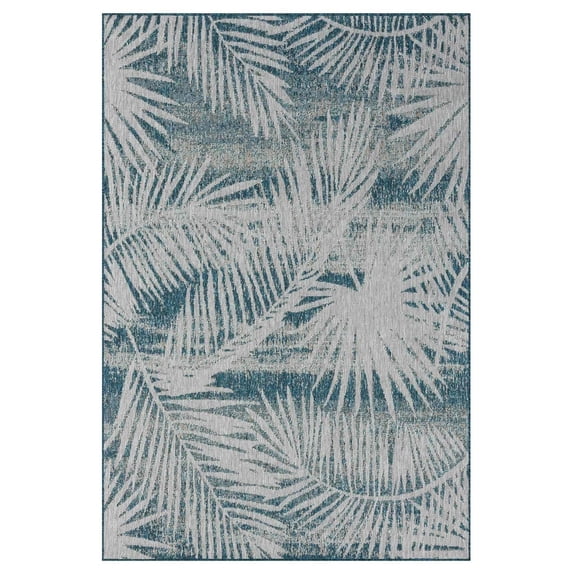 HR HANDCRAFT RUGS Waterproof Leaf Pattern Outdoor Rug Stain/Fade-Resistant Ocean - 5' x 7'
