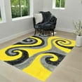 thumbnail image 1 of HR HANDCRAFT RUGS, Yellow shag Rug 5X7 for Living Room Decor 2021 Rug Trends Bright Modern Swirls Pattern, 3-D Hand Curved Shaggy Rug Yellow/Gray/Black, 1 of 7