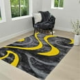 thumbnail image 1 of HR HANDCRAFT RUGS, Yellow shag Rug 5X7 for Living Room Decor 2021 Rug Trends Bright Modern Swirls Pattern, 3-D Hand Curved Shaggy Rug Yellow/Gray/Black, 1 of 5