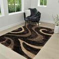 thumbnail image 1 of HR HANDCRAFT RUGS, shag Rug 5X7 for Living Room Decor 2021 Rug Trends Bright Modern Swirls Pattern, 3-D Hand Curved Shaggy Rug Chocolate Brown/Blue/Navy, 1 of 7