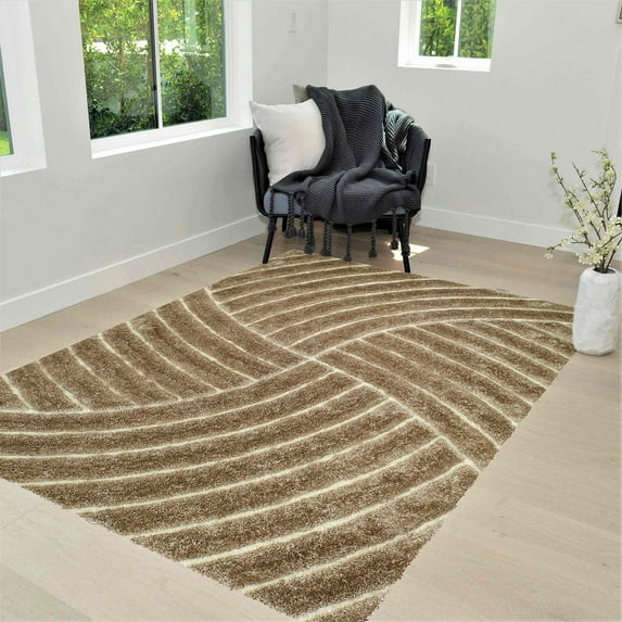 HR HANDCRAFT RUGS, shag Rug 8x10 for Living Room Decor 2021 Rug Trends Bright Modern Swirls Pattern, 3-D Hand Carved Shaggy Champaign and Beige