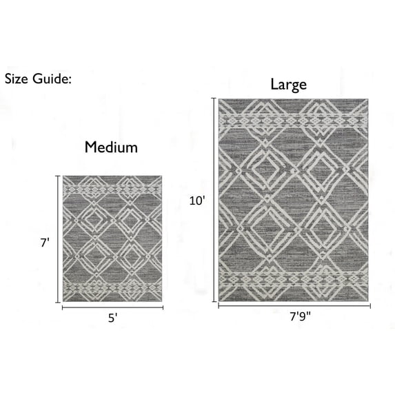 Handcraft Rugs HR Indoor/Outdoor Rugs Striped Pattern Gray Outdoor Carpet-Lasts Long Under Sunlight-Grey Ivory Moroccan - 7.9 x 10
