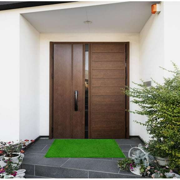 HR Indoor/Outdoor Fake Grass Doormat Rug - Durable Synthetic Turf with Drainage Holes for Water & Rain - Perfect for Patio, Balcony, Backyard, and Garden Decor