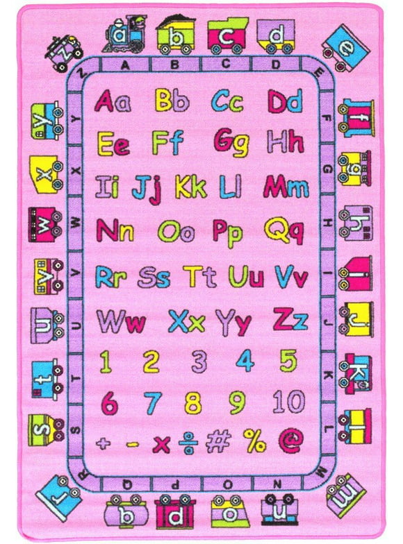 HR-Kids Rugs Letters/Numbers/Math Symbols-Boys/Girls411 X 611 Educational Play mat for School/Daycare/Nursery Non-Slip Carpet-Teachers ToolPink