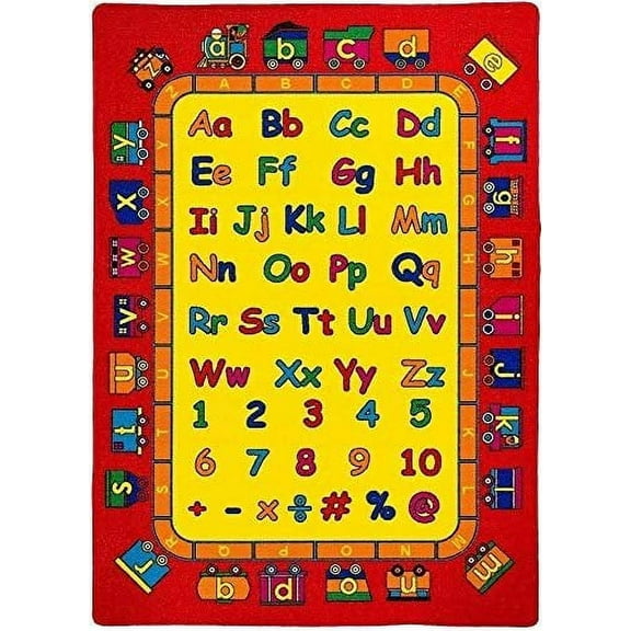 HR-Kids Rugs Letters/Numbers/Math Symbols-Boys/Girls411 X 611 Educational Play mat for School/Daycare/Nursery Non-Slip Carpet-Teachers ToolRed/Yellow