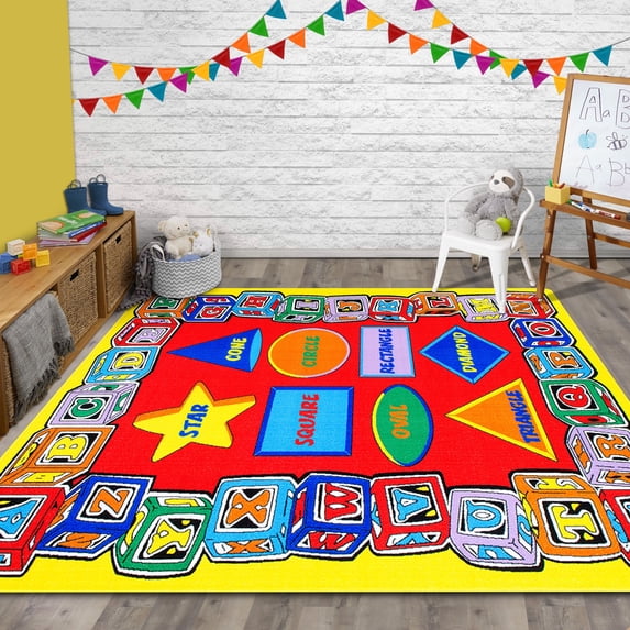 HR-Kids Rugs for Playroom Bedroom 3x5 Boys Girls Childrens Room Dcor Fun ABC Alphabet Shapes Interactive Gift for Kids Boys Girls Educational Learning Mat Rug Carpet for Nursery School Playroom