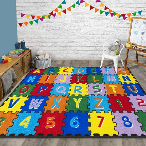 HR-Kids Rugs for Playroom Bedroom 8x10 Boys Girls Childrens Room Dcor Fun ABC Alphabet Interactive Gift for Kids Boys Girls Educational Learning Mat Rug Carpet for Nursery Dcor School Playroom