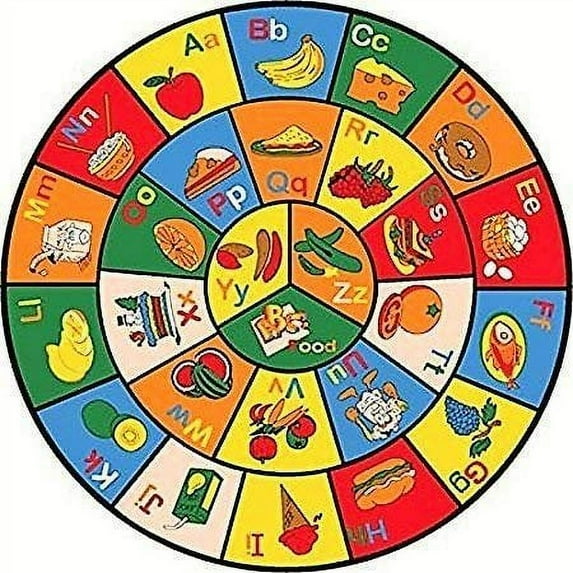 HR-Kids Rugs for Playroom Bedroom 8x8 Boys Girls Childrens Room Dcor Fun ABC Alphabet Food Interactive Gift for Kids Boys Girls Educational Learning Mat Carpet for Nursery Dcor School Playroom